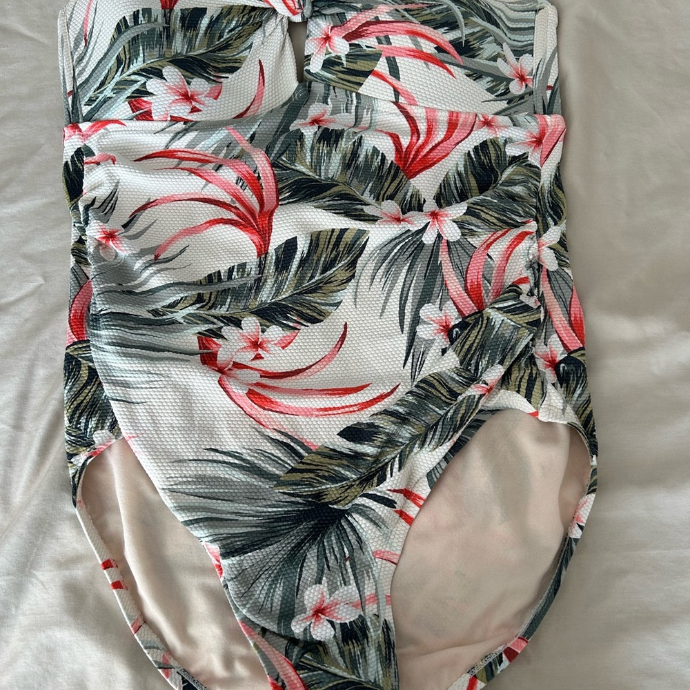 Kona Sol Tropical Floral One Piece Swimsuit - White and Pink